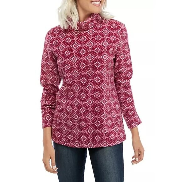 Kim Rogers ladies petite pullover pink turtleneck fleece top fair isle NEW PL - Picture 1 of 10